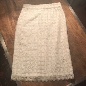 Reiss White Pencil Skirt with Lace Overlay